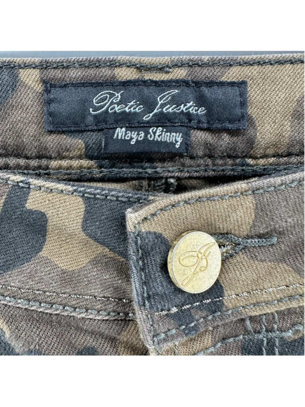 Poetic Justice MAYA SKINNY Women's 30 Curvy Fit CAMO ROCKER Stretch Jeans 12 - Picture 7 of 10